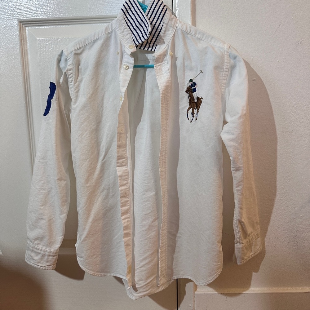Ralph Lauren White Button Down Shirt with Blue Accents